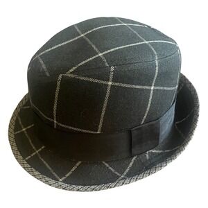 Goorin Bros. Royal Co*k Plaid Classic 2009 Fedora Hat -Black Gray -Ribbon Accent
